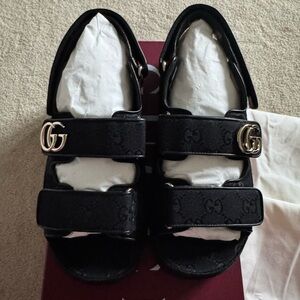 Black Sandals with Gold Logo